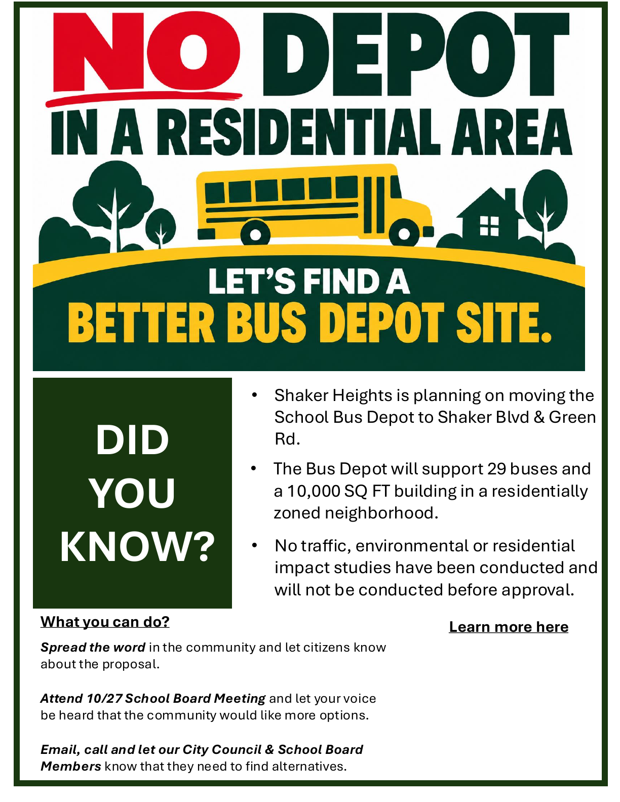 No depot in a residential area. Let's find a better bus depot site.