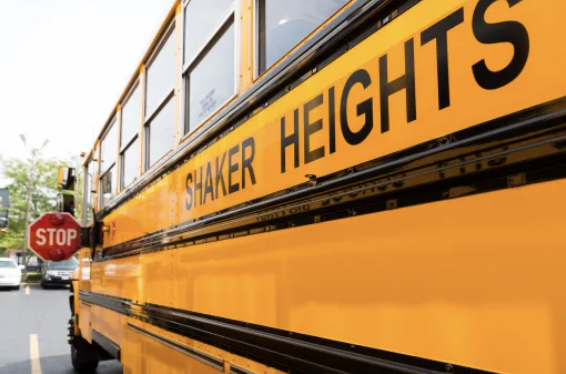 Shaker Heights school bus with its stop arm extended
